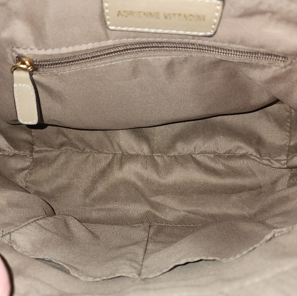 Adrienne Vittadini Taupe Vegan Leather Quilted Crossbody Tote Bag 14"X9"X5.5" - Picture 7 of 10